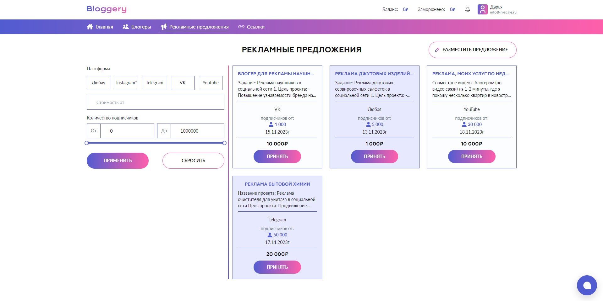 Bloggery Рекламные предложения