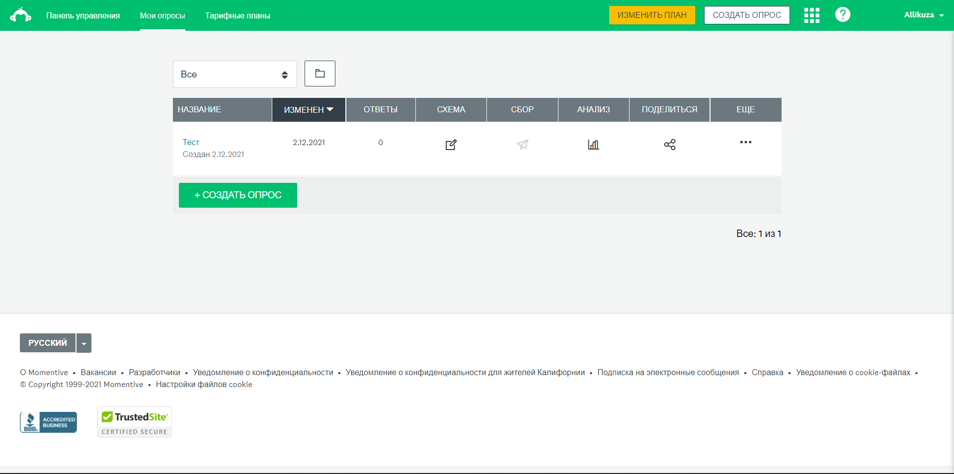SurveyMonkey мои опросы