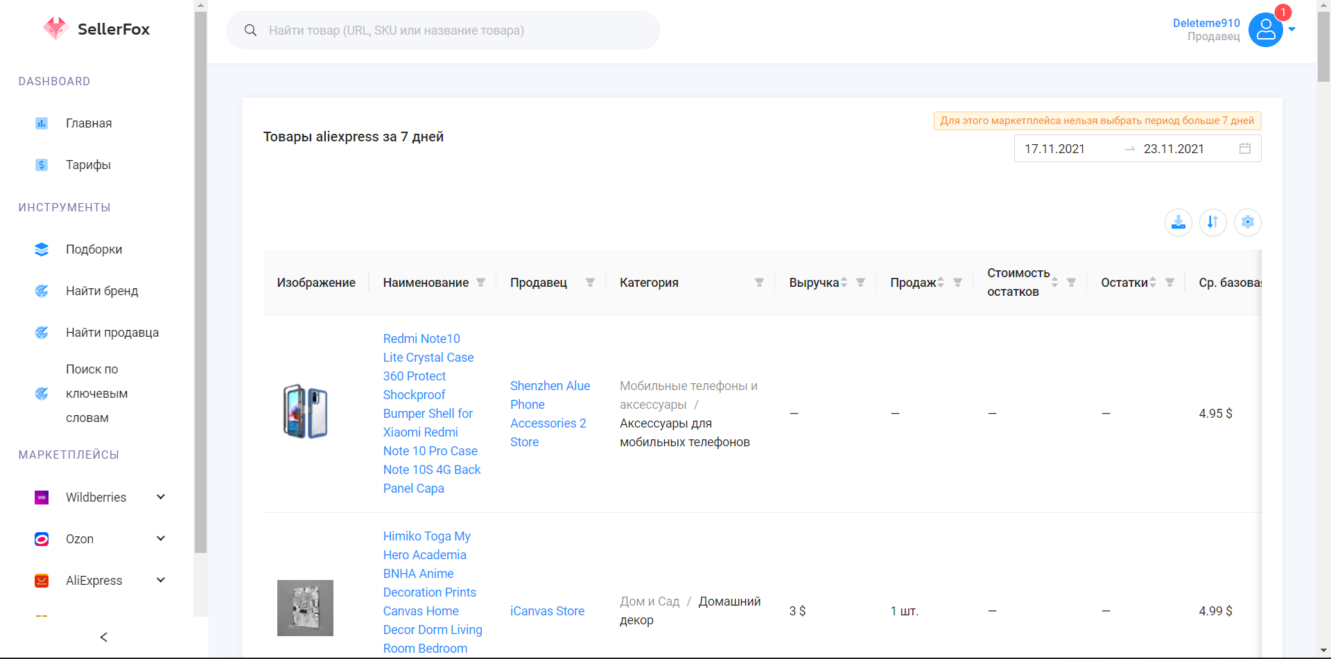 SellerFox товары